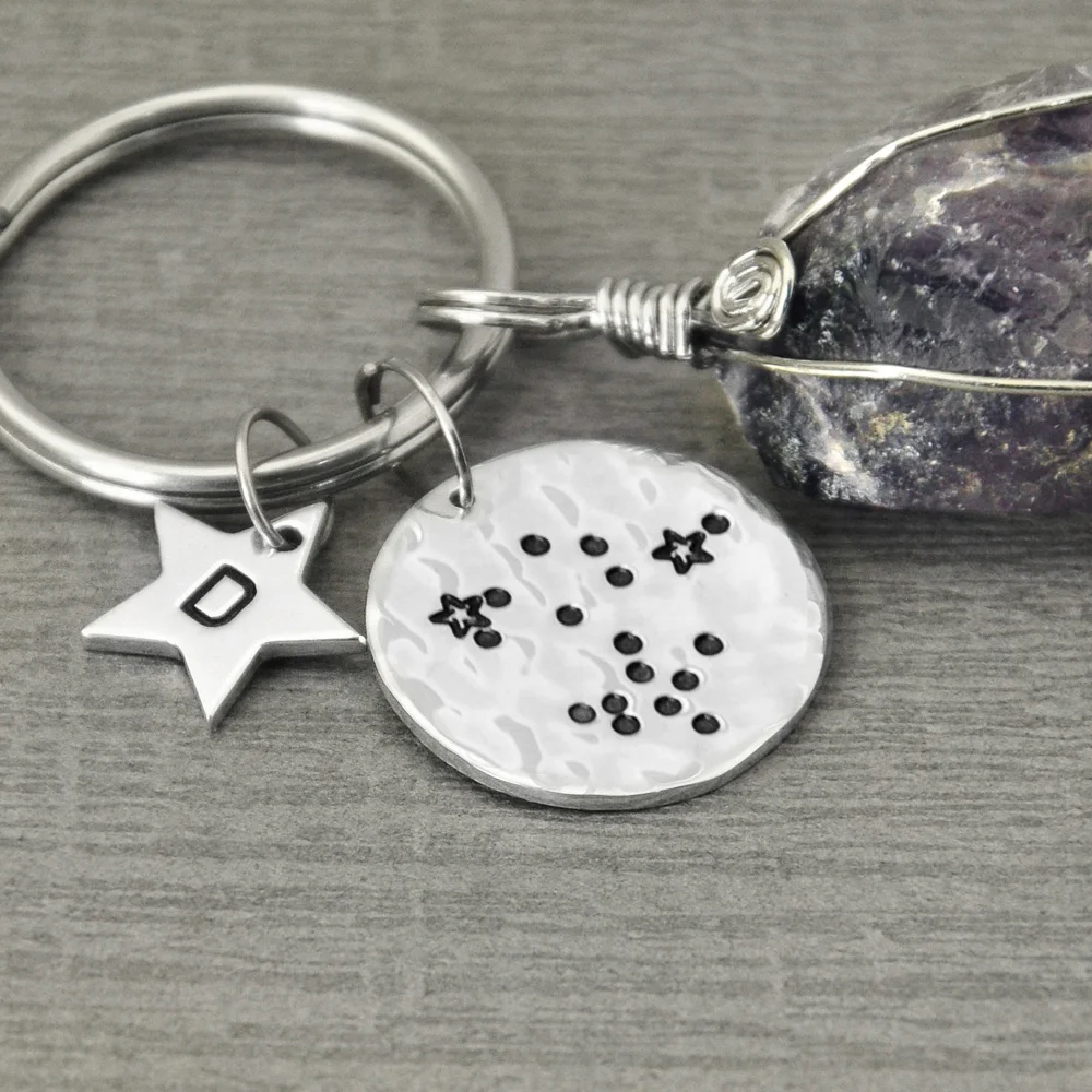 Custom Sagittarius Key Chain Zodiac Sign Jewelry Sagittarius Key Rings Zodiac Constellation KeyChain Hammered Key Chain