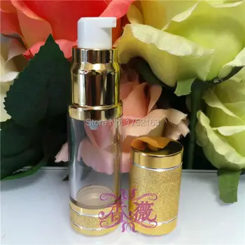 

50pcs 15ml Gold Airless / Vacuum emulsion Lotion Bottle Eye Cream Essence Cosmetic Packaging Bottle, Cosmetic Refillable Bottle