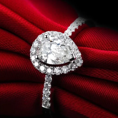 Подлинное ювелирное изделие Moissanite в форме груши 18 К белое золото настоящий