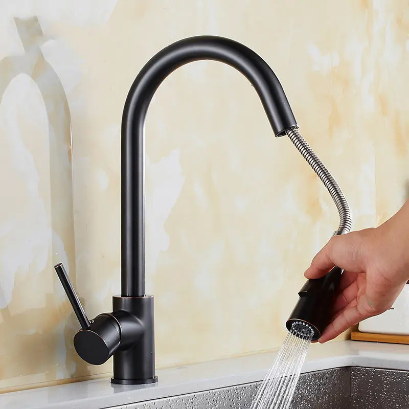 

hot and cold,ORB rotating kitchen sink basins smoked pull out tap mixer kitchen faucet deck mounted