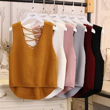 Новая мода женский свитер жилет весна и осень студенческий стиль Вязаный жилет женский короткий без рукавов