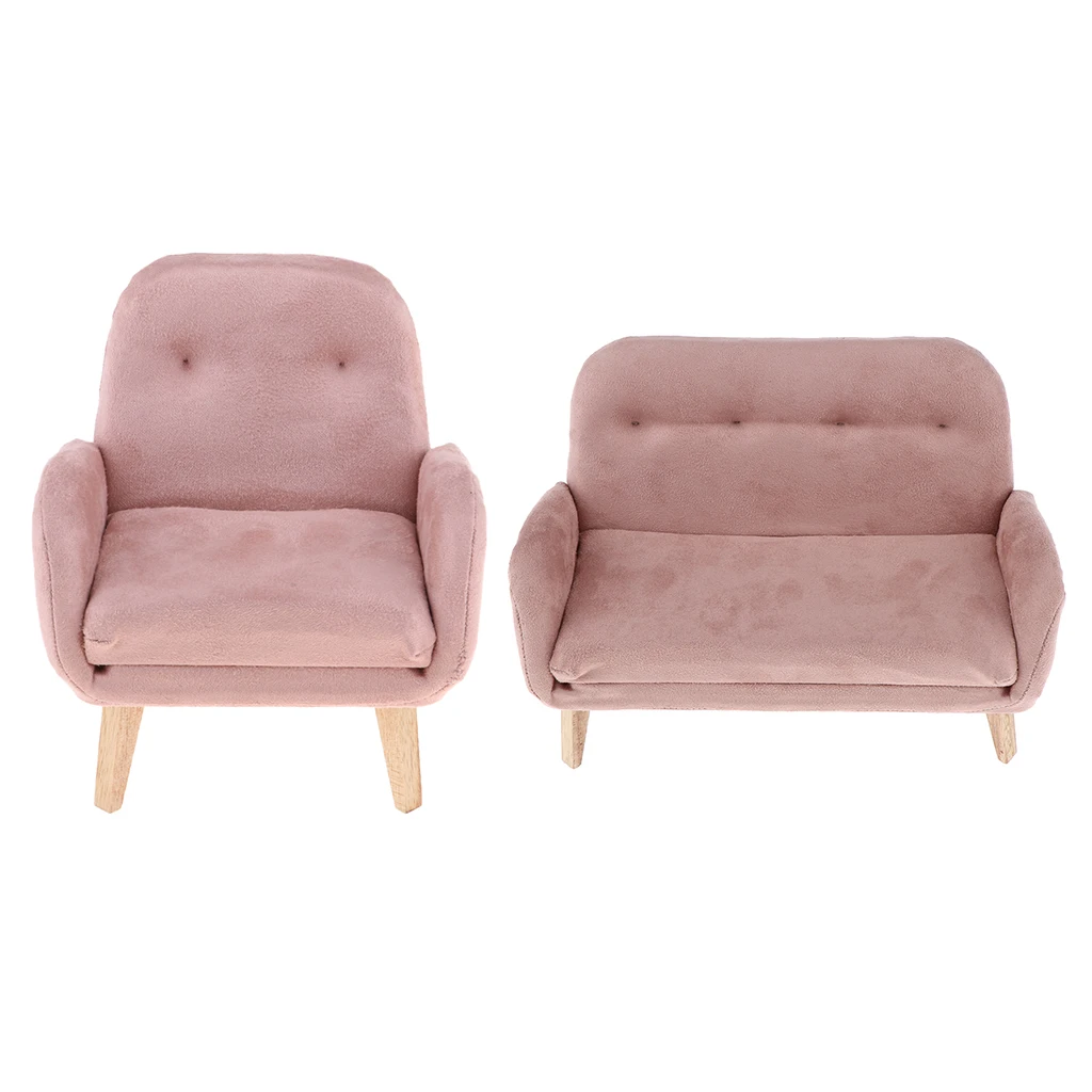 MagiDeal Miniature Double Sofa Couch Set 1/6 Dollhouse Hot Toys Accessory Kids Gift