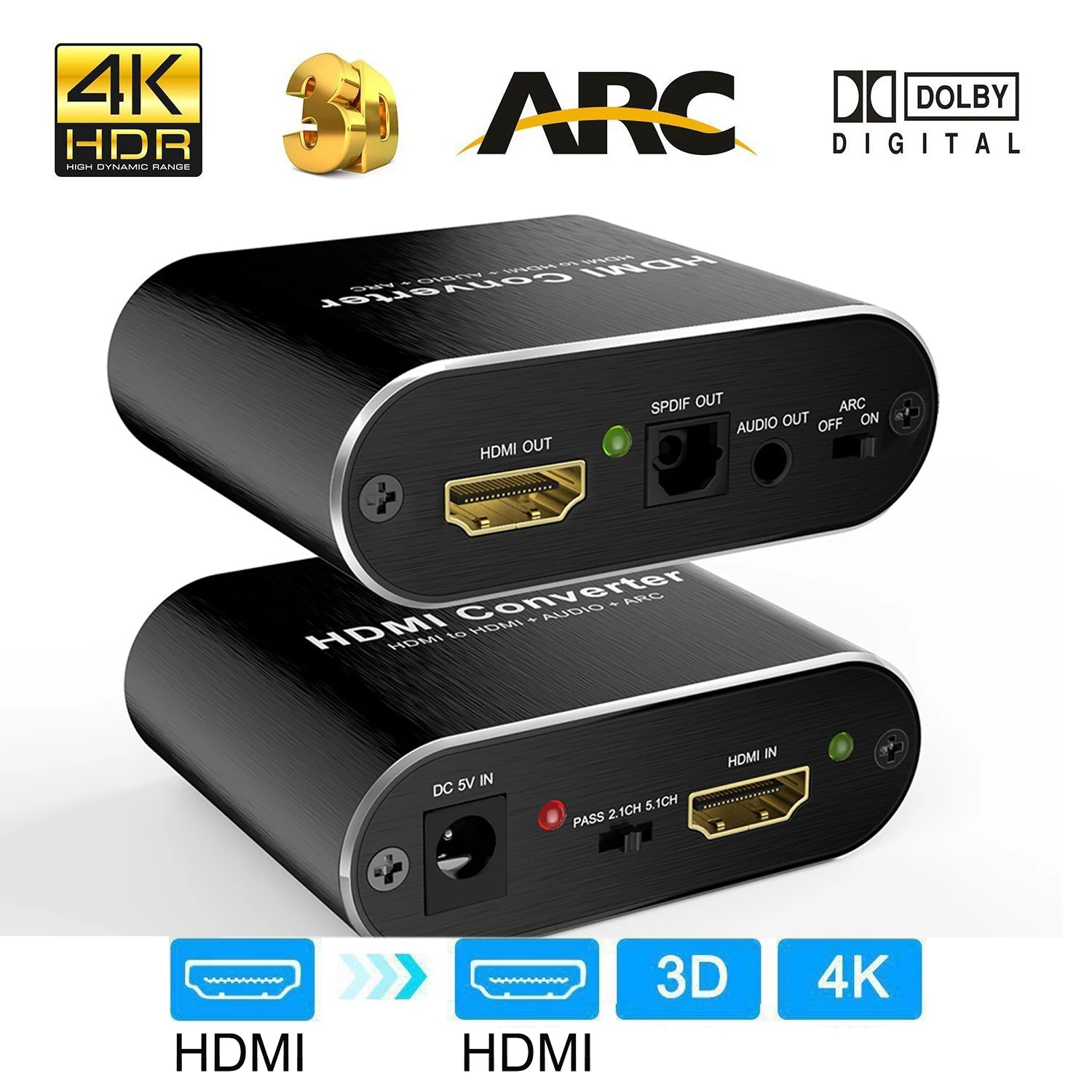 

HDMI Splitter Switch HDR ARC 4K 60Hz HDMI Switcher with 3.5mm jack Audio Extractor for XBOX 360 PS4 HDTV Projector HDMI Adapter