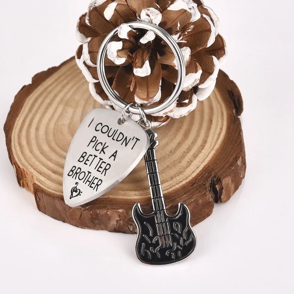 Classic Key Chains Gifts Engraved I COULDN'T PICK A BETTER BROTHER Couples Jewelry Keychain with Guitar Picks Charms  (4)
