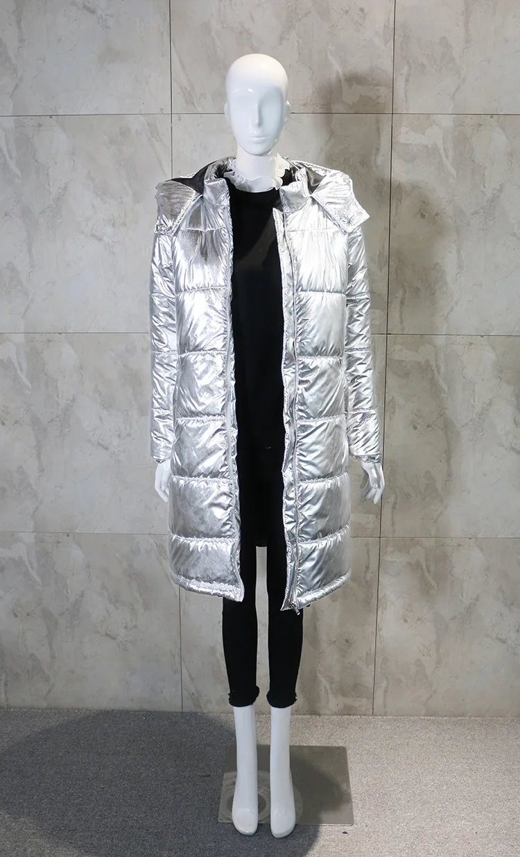 Женские базовые серебряные парки с капюшоном, зимняя куртка с карманами, плотное теплое Стеганое пальто, однотонная Повседневная Свободная верхняя одежда