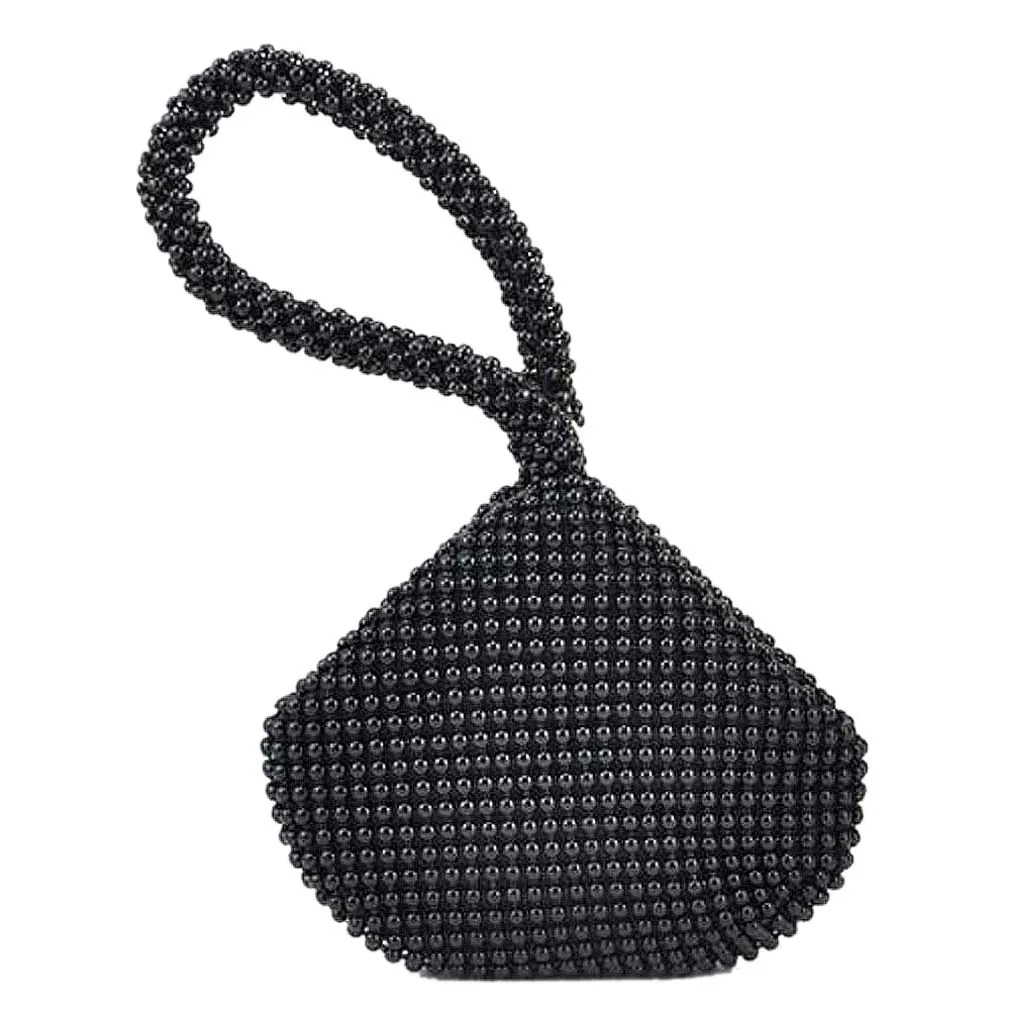 

Small Soft Body Beaded Pouch Shaped evening Bag change purse -Black
