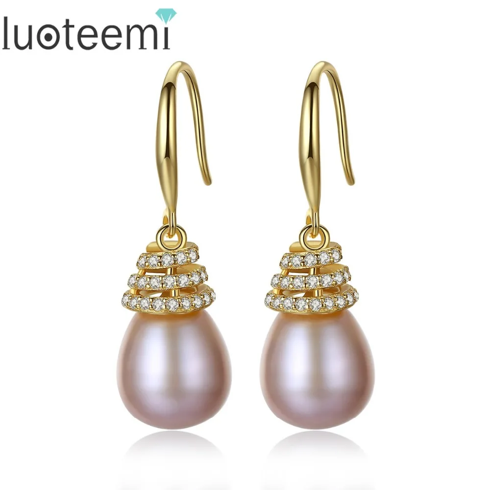 

LUOTEEMI New Luxurious Big Drop Earrings 925 Sterling Silver Natural Pearl Brincos Bijoux For Women Girl Party Wedding Jewelry