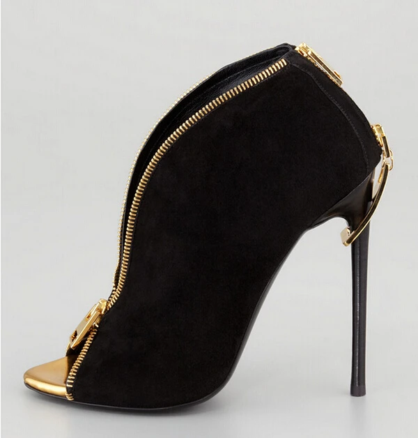 black shoes with gold zipper