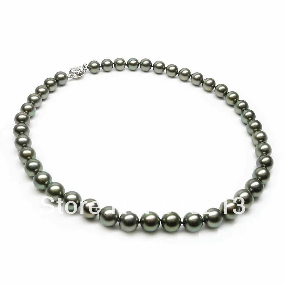 

N1140 FINE!RARE LUSTER BLACK GREEN TAHITIAN PEARL9-10.5MM NECKLACE 17.6INCH!925S CLAPS 28% Discount