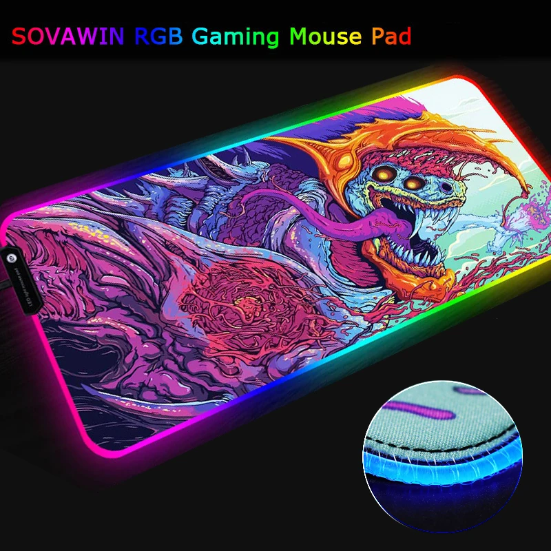 SOVAWIN светодиодный RGB коврик для мыши игровой резиновый 800x300 коврик для мыши USB Противоскользящий семь цветов с запирающим краем для компьютера для ноутбука