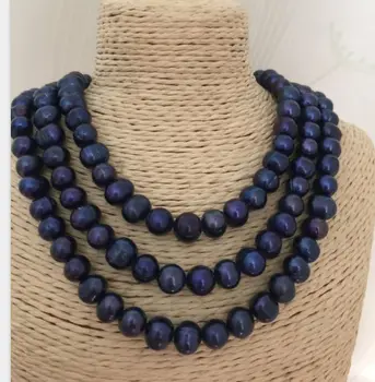 

stunning 10-11mmtahitian black blue baroque pearl necklace 48inch 925 silver