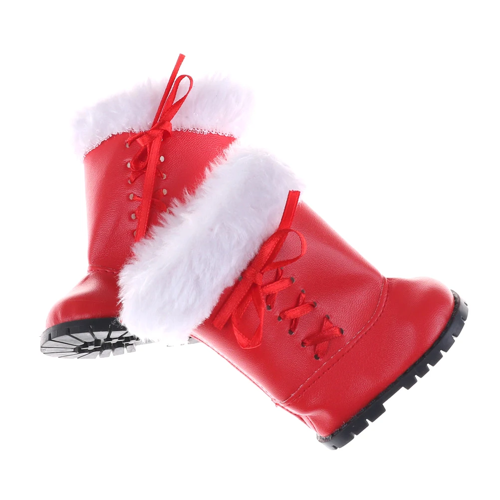 

1Pair Christmas Red Boots Winter Warm Doll Shoes For 43cm 18 Inch Girl Dolls Pretend Toy Gift For Children