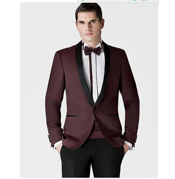 Traje Elegante Outfit Traje Color Vino Hombre Esmoquin Trajes Para