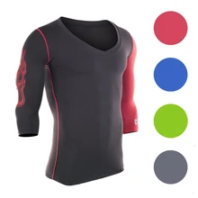 Мужская Фитнес с коротким рукавом Футболка Черная строчка с пламенем шаблон быстрый сухой плотный Спортивная одежда для бега эластичная Спортивная футболка