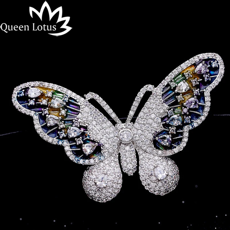 Женская Брошь в виде бабочки Queen Lotus серебряная брошь с кристаллами для свадьбы