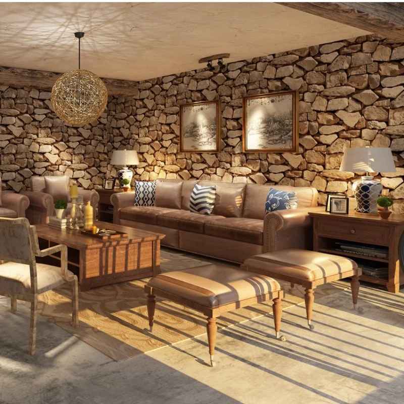 レトロ岩模造石紙diy 3d壁紙ヴィンテージ素朴なビニールブラウンスレート効果レンガ壁ウォールペーパーホームインテリア Wall Papers Home Decor 3d Wallpaperwallpaper Vintage Aliexpress