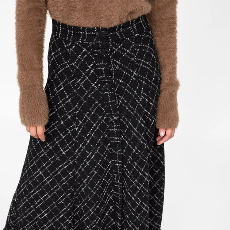 Un 2019 Vêtements Laine 1 Couleurs taille Bord 4 Nouveau Cardigan Plaid Avec Printemps Haute Jupe Et Mélange Une Black Tailles Femmes UrUOqP0w