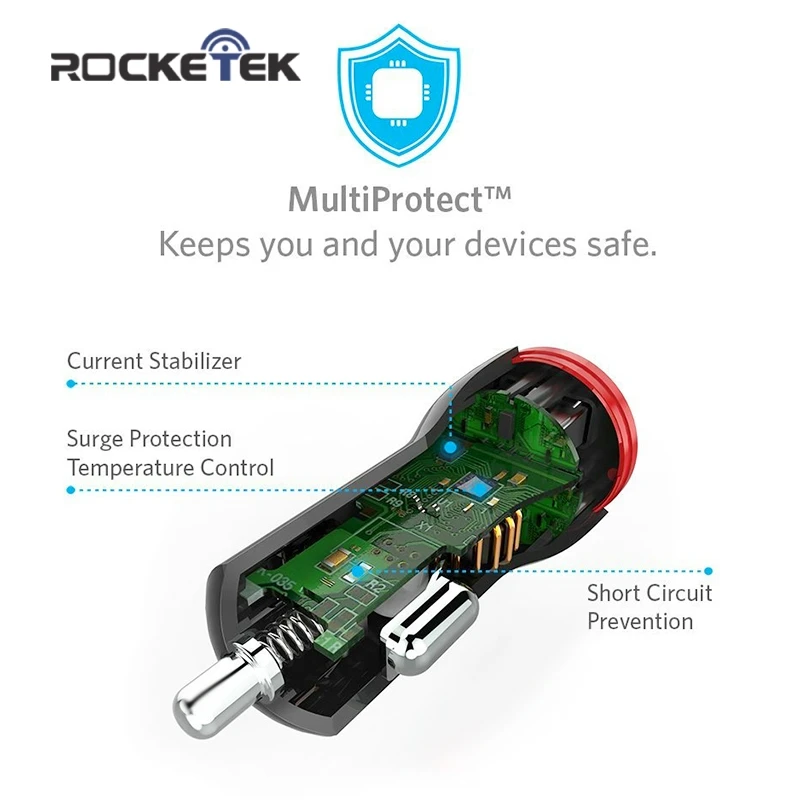 Rocketek USB متعدد المنافذ شاحن سيارة الذكية IC 2 USB 2.4A الهاتف محول اكسسوارات ل iphone 4s 5 6 huawei Xiaomi samsung سيارة-شاحن