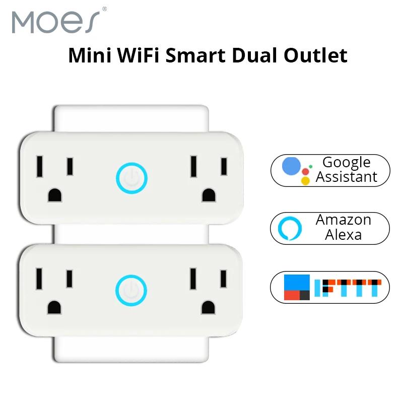

Mini WiFi Smart Socket US Standard Dual Outlet Wall Switch Plug Work with Amazon Alexa and Google Home