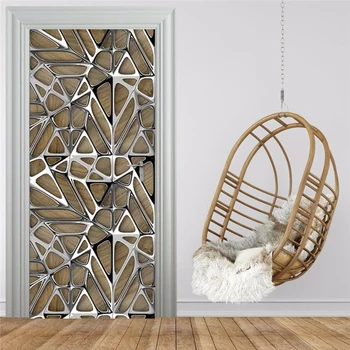 

Modern Art Geometry Door Sticker 3D Imitation Metal Texture Photo Wallpaper Living Room Study Luxury Home Decor 3D Wall Stickers