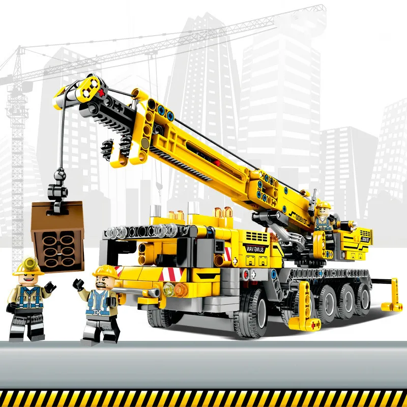 

665Pcs Technic Series Heavy Crane Engineering Building Block Sets Compatible Legoings Technical Enlighten Toys For Children Gift