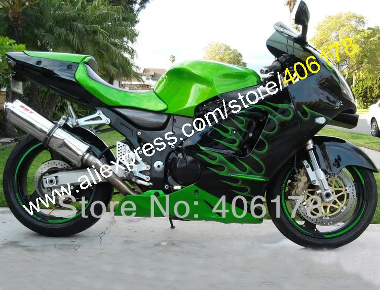 Hot Sales,Green Flame bike fairing kit FOR Kawasaki ninja ZX 12R 2000