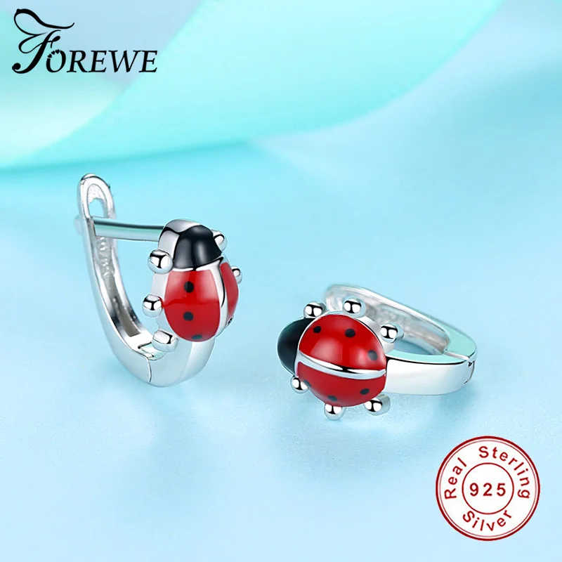 Женские серьги гвоздики с эмалью FOREWE животными из стерлингового серебра 925 пробы