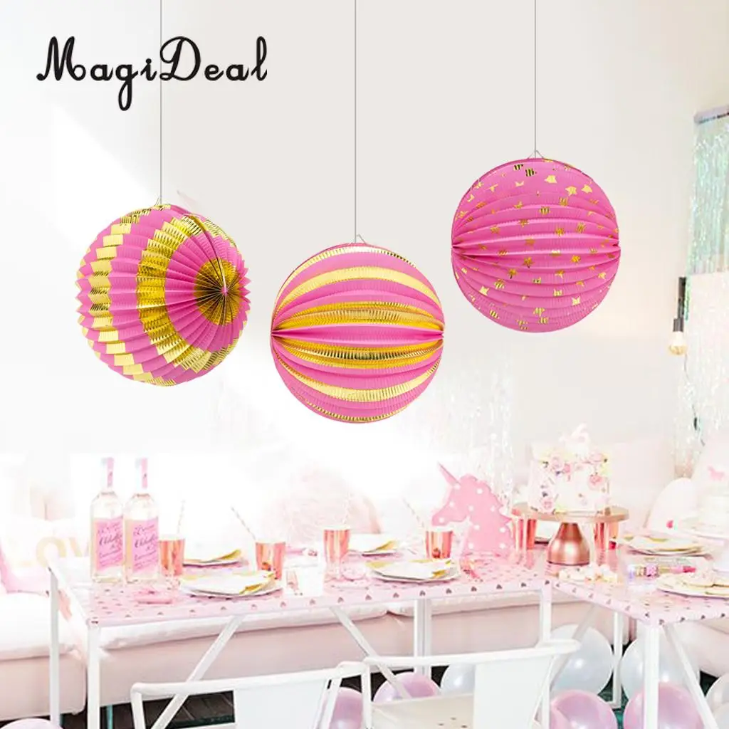 MagiDeal Pack of 3 Round Paper Lanterns for Birthday Bridal Wedding Baby Shower Party Decor Party Holiday DIY Decoration