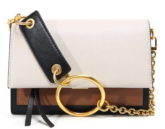 Simple Style Women Genuine Leather Small Square Bags Panelled Cross Body Shoulder Chains Bags Female Cowhide Handbags D577 - Цвет: Бежевый