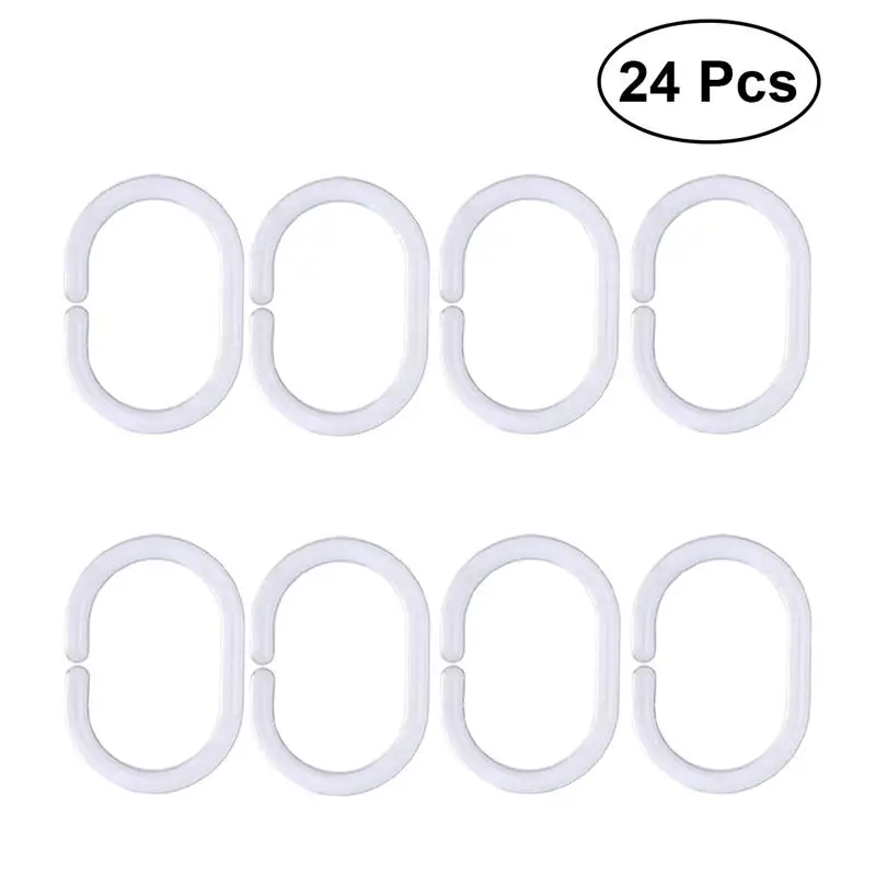 

24pcs White Plastic Shower Curtain Hooks Rings C Rings Hanger Bath Drape Loop Clip Glide