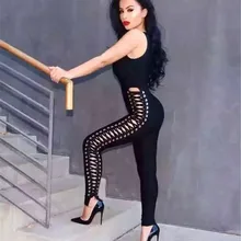 Высокое качество для знаменитостей боковое плетение выдалбливают сексуальный комбинезон из искусственной шелки с лентачками Горячие Вечерние модные уличные комбинезоны