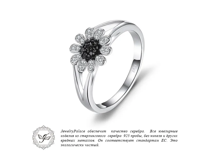 Jewelrypalace цветок 1.11 CT натуральный черной шпинели кольцо стерлингового серебра 925 кольцо для Для женщин бренд драгоценный камень Красивые ювелирные изделия