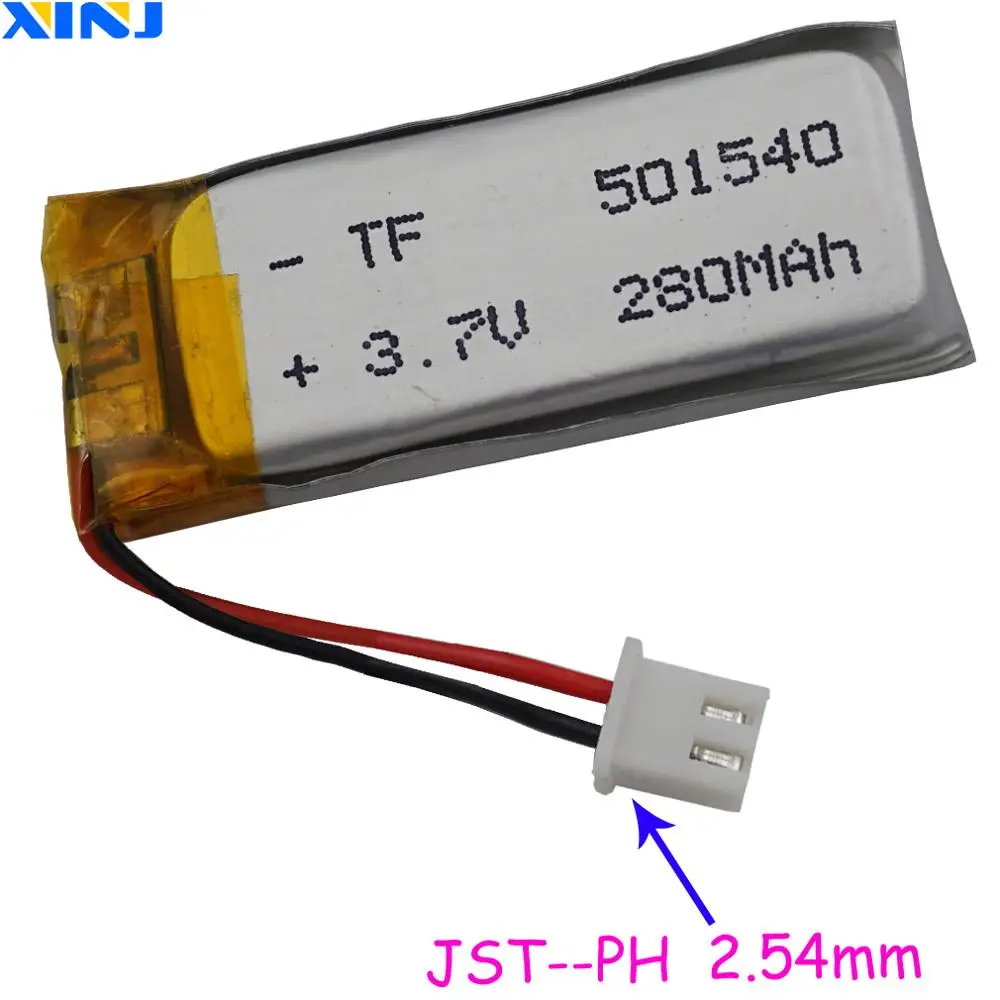 

3.7V 280 mAh 501540 Polymer Li Lithium Lipo Battery JST 2pin 2.54mm Connector For GPS DVC Camera Driving Recorder Sat Nav Mp4
