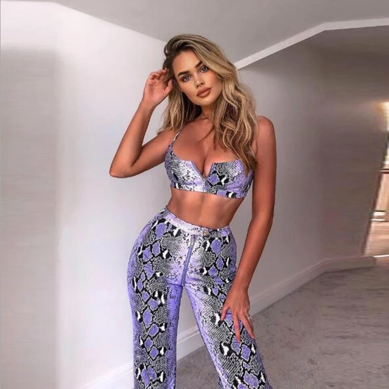 2019 Snake Print Zipper Sexy Women Jumpsuit Two Piece Spaghetti Strap Backless Rompers Womens Beach Casual Playsuit | Женская одежда