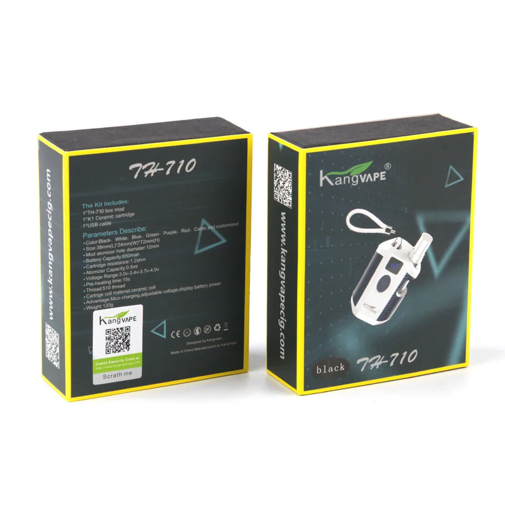 Original Kangvape TH 710 Box Mod Kit 12mm 0.5ml Atomizer CBD Oil Starter Kit 650mah Battery Electronic Cigarette Vape Vaporizer