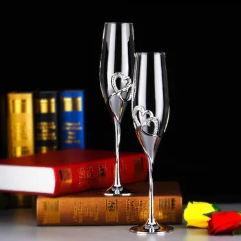 

10sets 2pcs/set 200ML Crystal Champagne Wine Glass Silver Plated Toasting Flute Cup Wedding Gifts wen6187