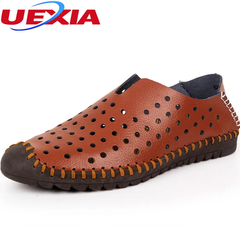 Buy Hole Driving Flat Men Shoes Hollow Casual Leather Flats Handmade Breathable