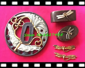 

Handmade A Suit Of Copper Tsuba Fitting Set For Japanese Samurai Sword Katana DIY Accessory W/Dragonfly Design