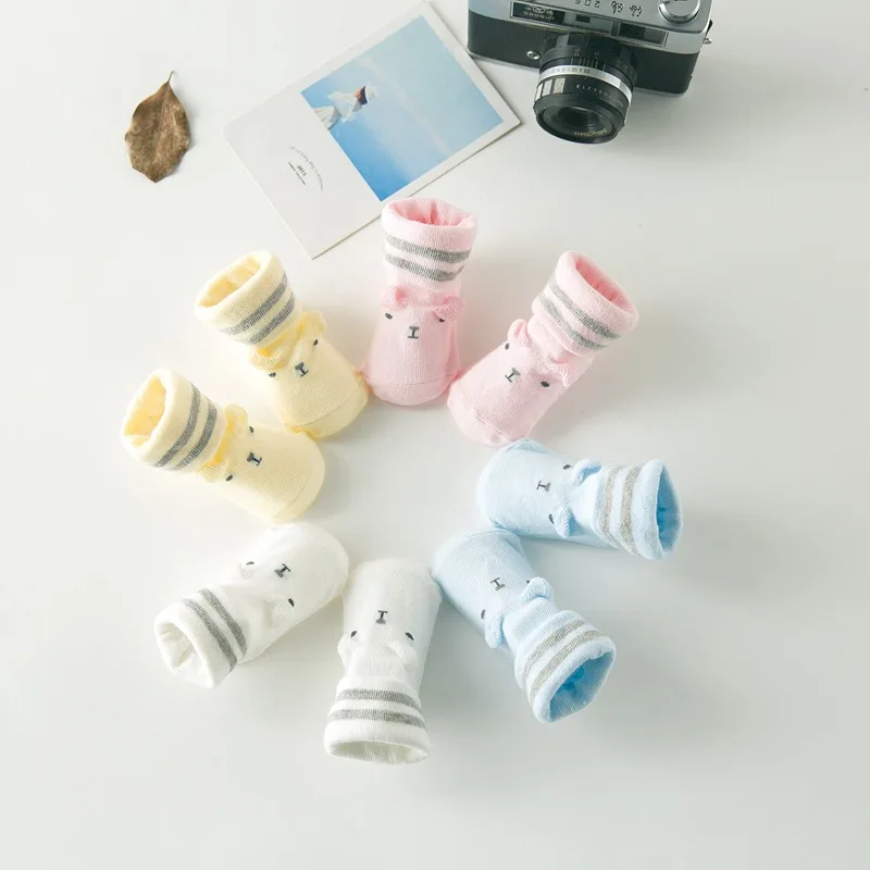 Новые носки для малышей носки для новорожденных девочек и мальчиков лучшие подарки хлопковые стильные тонкие стереоскопические противоскользящие детские носки