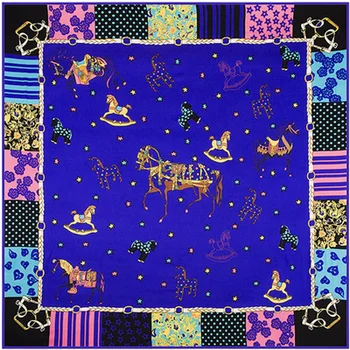 

Luxury Brand 100% Twill Silk Scarf Multicolor Horse Square Scarf Paris Design Print Kerchief Woman Neck Shawl Wraps Echarpe