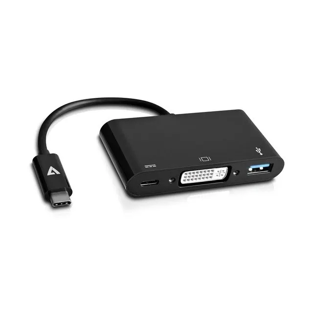 

V7 USB-C macho a DVI-D / USB 3.0 / USB-C hembra adaptador Negro, USB 3.0 (3.1 Gen 1) Type-C, DVI-D,USB 3.0 (3.1 Gen 1) Type-A,US