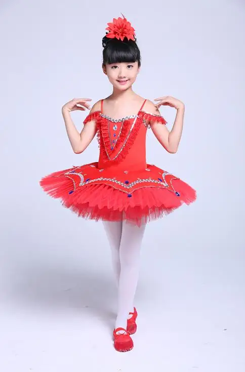 Профессионально блестками балетные костюмы-пачки для взрослых и детей Блинные Тюль Лебедь одежда танцев платье обувь девочек сценивечерние - Цвет: Красный