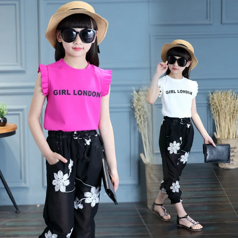 

Girls Clothes Set Chiffon Floral Blouse Striped Pants Summer Spring Top Fashion Teen Fashion Clothes For 6 8 1 0 12 14 Years