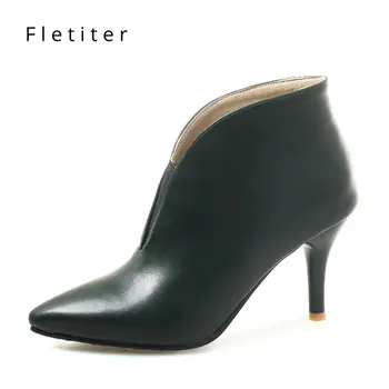 

Women winter shoes Plus Size ankle boots for Women Fashion Ladies high heel chelsea black boots women Plush warm Brand Fletiter