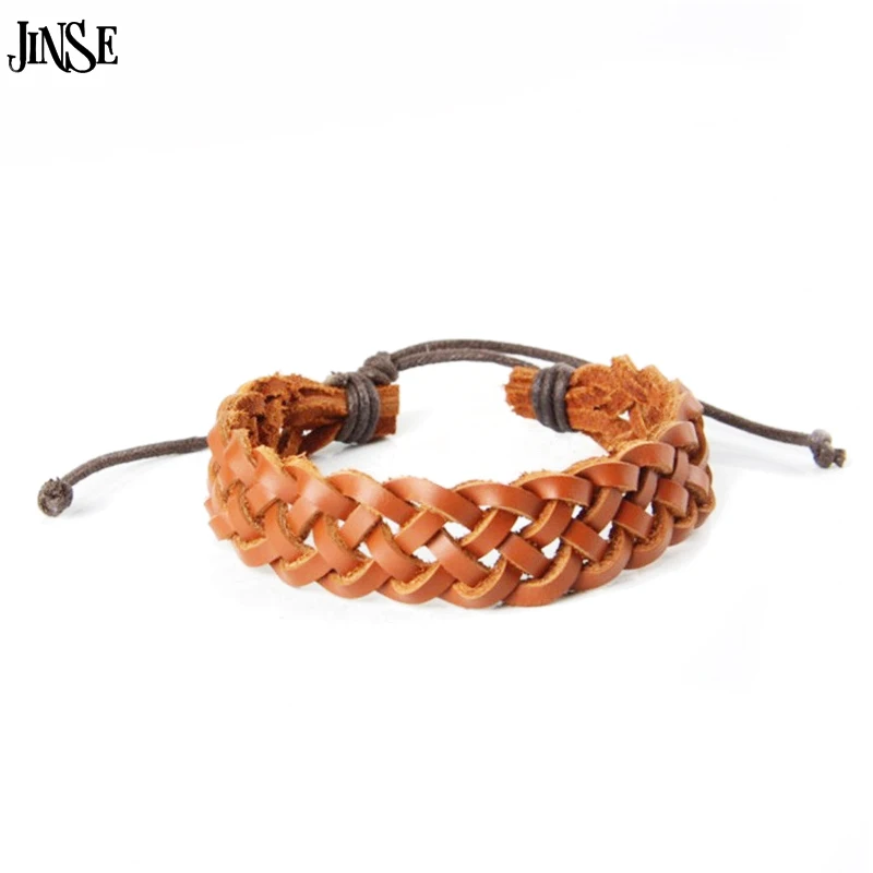 

JINSE 2017 Handmade Braided Male Female Leather Bracelet Bangle Cuff Simple Unique Twist Leather Bracelet Women Gift PSL065