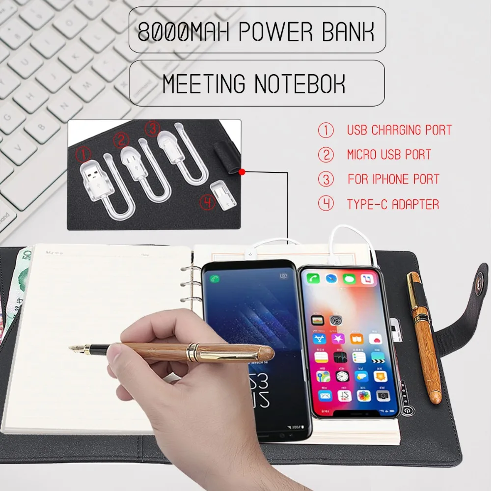US $24.28 Multi Functional Power Bank Notebook Notebook With 8000 MAh Power Bank USB Charging Charger Note Book Binder Spiral Diary Book