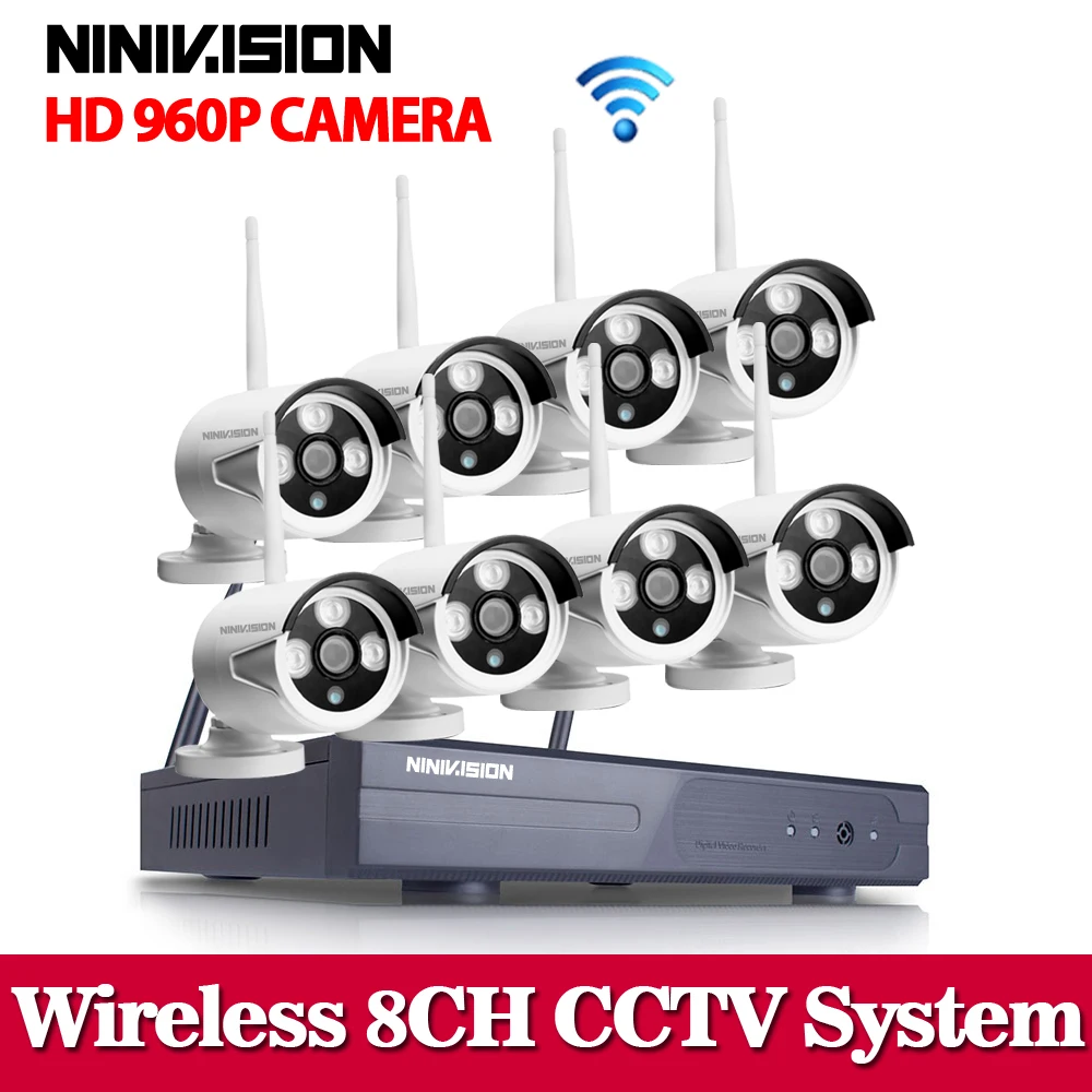 NINIVISION 8CH ИК HD охранных WI-FI Беспроводной IP Камера Системы 960 P комплект видеонаблюдения 3g WI-FI Открытый HD NVR комплект видеонаблюдения