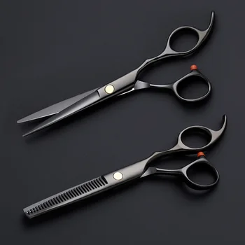 

6.0 inch Black Cutting Thinning Styling Tool Hair Scissors Stainless Steel Salon Hairdressing Shears Regular Flat Teeth Blades