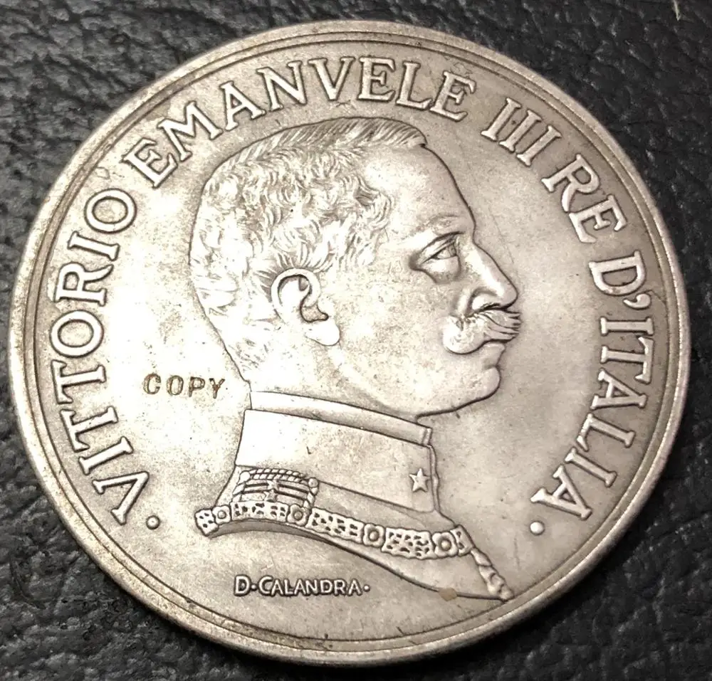 1914 Italia 5 Lire-Vittorio Emanuele Iii (Prova) In Argento Placcato Moneta