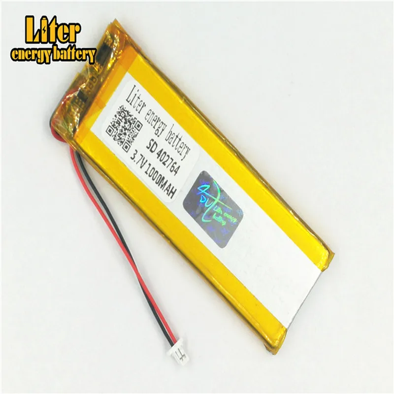 1.0MM 2pin connector 3.7V 402764 1000mah polymer rechargeable li-ion battery MP3 MP4 MP5 GPS Portable WiFi receiver | Электроника